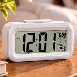 Relógio de Mesa Digital Despertador Visor LCD Temperatura Calendário Branco