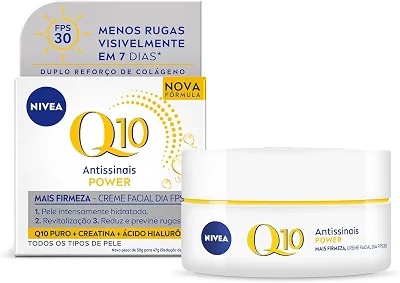 NIVEA Creme Facial Antissinais Q10 Power Dia FPS 30 50g - Reduz rugas e linhas de expressão, hidrata intensamente e é adequado para peles sensíveis, uso diurno