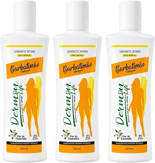 Kit 3 Sabonetes Líquidos Íntimos Femininos Barbatimão Flor de Camomila 200ml Ginecologicamente Testado Higiene Íntima Dermon Life