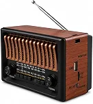 Rádio Clássico Retrô Rádio Portátil AM FM SW USB TF Recarregável Marrom