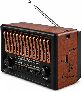 Rádio Clássico Retrô Rádio Portátil AM FM SW USB TF Recarregável Marrom