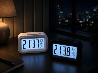 Relógio Digital de Mesa com Display LCD, Calendário, Temperatura e Hora - Cores Sortidas/Preto ou Branco