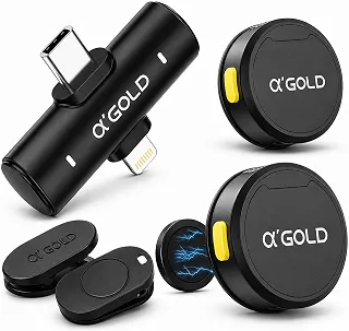 Microfone de Lapela Sem Fio Duplo USB-C e Lightning com Redução de Ruído - a'GOLD