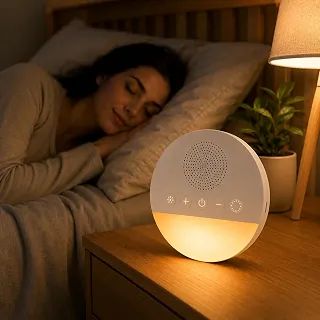 Aparelho de Ruído Branco para Dormir, Bebê, Adultos | Sons Relaxantes, Som de Útero, Luz Noturna LED Regulável, Timer Inteligente 15/30/60 Min, Recarregável USB para Sono, Relaxamento e Concentração