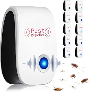 Repelente Ultrassonico 10pcs, Dispositivo de Controlo para Repelir, Aranhas, Baratas, Funcionamento Plug-And-Play Funcionamento Silencioso, Espanta Mosquitos, Adequado para Quartos e Salas de Estar