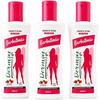 Kit 3 Sabonetes Líquidos Íntimos Femininos Barbatimão Morango com Mentol 200ml Adstringente Ginecologicamente Testado Higiene Íntima Dermon Life