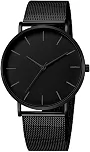 Relógio Masculino Preto Casual Ultra Fino De Luxo Analógico Minimalista com Pulseira de Aço Inoxidável 40mm Resistente à água