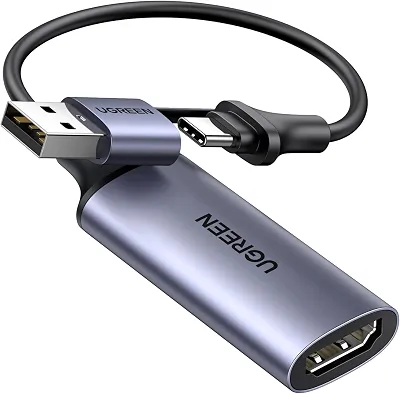 UGREEN Placa de captura de vídeo 4K HDMI para USB-A/USB-C Placa de captura HDMI Full HD 1080P USB 2.0 Captura de vídeo e gravação de áudio para jogos, streaming, ensino, videoconferência