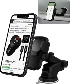 Suporte Veicular Celular Ventosa 360° Trava Automática Painel Para-brisa