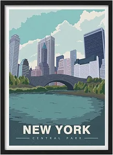 Pôster de viagem vintage EUA New York Central Park America Pintura de arte para decoração de casa presente