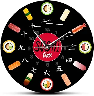 Geek Alerts Relógio de parede silencioso com design moderno Sushi Time, sem tique-taque, quartzo, comida japonesa, 30,5 cm, impressão acrílica, relógio suspenso para cozinha, sushiya, restaurante