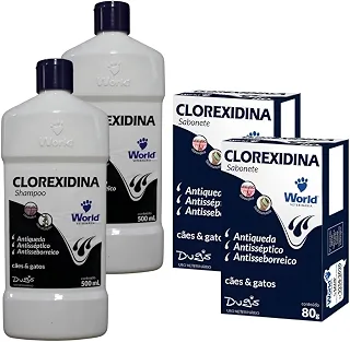 Kit 2 Shampoos Dermatite Canina com 2 Sabonetes Antissépticos para Cães Tratamento de Pele Sensível e Higiene Completa