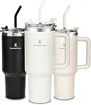 Copo Térmico 1,18L em Aço Inoxidável com Canudo, Tampa e Alça, Creme