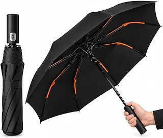 Guarda-Chuva Automático Compacto Reforçado, 1m de Diâmetro, Abre e Fecha Automático, Resistente ao Vento, Portátil, Varetas Reforçadas, com Capa