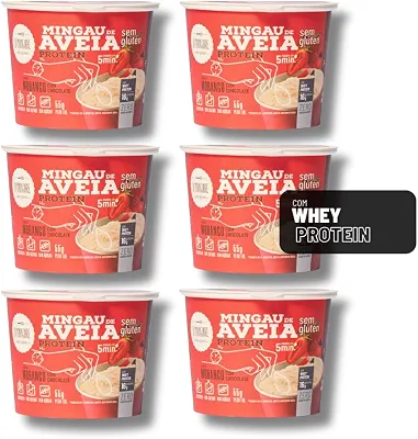 Mingau de Aveia Proteico Morango com Chocolate Sem Açúcar, Sem Glúten e Sem Lactose - 06 UNIDADES (pronto em 05 minutos)