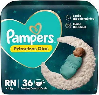 Fralda Pampers Primeiros Dias Tamanho RN (Até 4 kg), 36 Unidades
