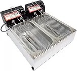 Fritadeira Elétrica com Óleo Industrial Inox, 2 Cubas, 7L 1500W Termostato até 300°C (110V)