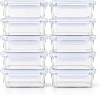 Kit 10 Potes Plásticos 400ml com Tampa e 2 Travas, Potes para Alimentos Reutilizáveis, Freezer e Micro-ondas, Marmitas para Organização de Cozinha e Geladeira