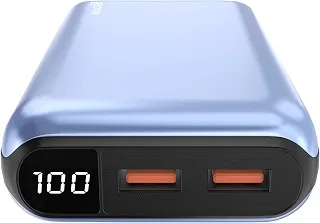 Geonav Power Bank Ultra Compacto com carregamento Rápido 1 porta USB-C (entrada/saída) de 20W de potência, 2 portas USB-A (Saída) de 18W de potência, PB20K20WLB Azul Claro