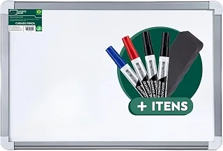 Quadro Branco 100x70cm Moldura Alumínio Superfície UV Porta Canetas Kit com 4 Marcadores Coloridos e Apagador para Escritório e Escola