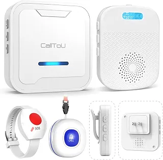 CallToU Sistema de pagador de cuidador sem fio Sistema de alerta de enfermeira para idosos, Sistema de alerta médico para pacientes idosos com deficiência, 2 transmissores SOS (1 relógio de alerta médico) + 2 receptores