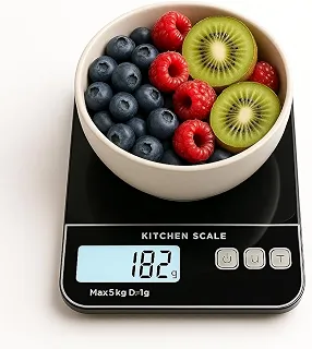 Balança Digital de Cozinha 5kg com Visor LCD, Alta Precisão 1g, Função Tara, Desligamento Automático, Compacta e Antiderrapante – Ideal para Receitas e Dietas