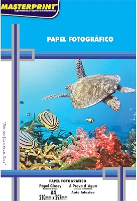 Masterprint 302010074, Papel Fotografico Inkjet A4 Glossy Adesivo 115G, Branco, Pacote Com 20, a embalagem pode variar