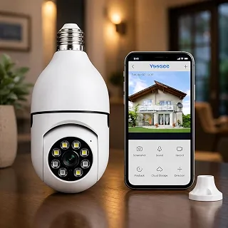 Câmera de Segurança WiFi Lâmpada 360° Full HD com Visão Noturna, Áudio Bidirecional e Controle pelo App – Câmera IP Inteligente E27 com Detecção de Movimento para Área Interna e Externa