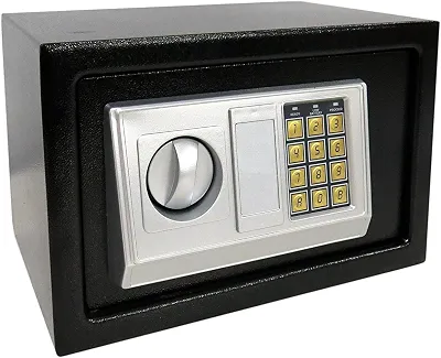 Cofre Eletrônico Digital em Aço Com Teclado e Chave Reserva (PRETO, MEDIO 31X20X20 CM)