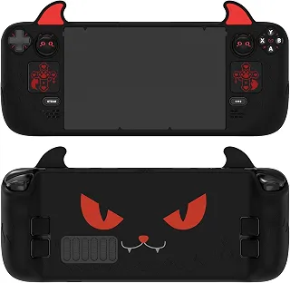 PlayVital Linda capa protetora demoníaca para Steam Deck LCD e OLED, protetor antiderrapante Kawaii para Steam Deck OLED com tampas de aperto de polegar, adesivos e trackpads e conjunto de