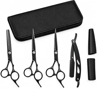 Kit Barbeiro Profissional 5 Peças Aço Inox (Preto)
