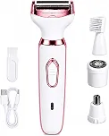 Depilador Elétrico Feminino 4 em 1, Aparador Multifuncional com Acessórios para Rosto e Corpo, Recarregável via USB, Kit de Cuidados Pessoais