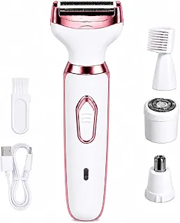 Depilador Elétrico Feminino 4 em 1, Aparador Multifuncional com Acessórios para Rosto e Corpo, Recarregável via USB, Kit de Cuidados Pessoais