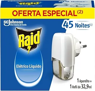 Raid Repelente Elétrico Líquido 45 Noites, Aparelho e Refil de 32,9ml