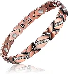 Pulseira de cobre para mulheres, pulseiras de cristal de cobre puro, corrente de elos, pingente de joia de Natal, presente 3500 gauss com ferramenta de ajuste, 20.5 cm, Cobre