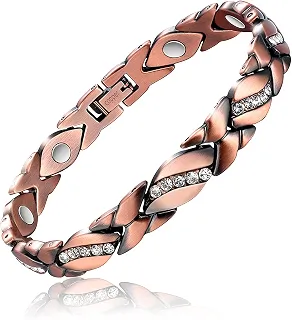 Pulseira de cobre para mulheres, pulseiras de cristal de cobre puro, corrente de elos, pingente de joia de Natal, presente 3500 gauss com ferramenta de ajuste, 20.5 cm, Cobre
