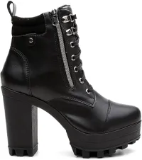 Bota Coturno Tratorado Feminino Vicerinne Preto Rockeira Salto Plataforma Zíper Cadarços