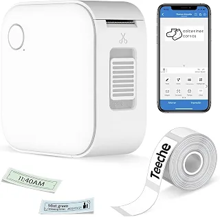 Impressora Térmica Portátil de Etiquetas, Bluetooth, 15mm Largura, Bateria 1000mAh com App e Rolo de Etiqueta, Branca (Impressora + Rolo de Papel)