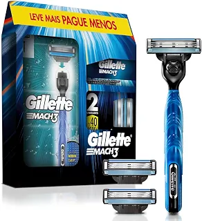 Aparelho de Barbear Gillette Mach3, Kit com 1 Aparelho e 3 Cargas