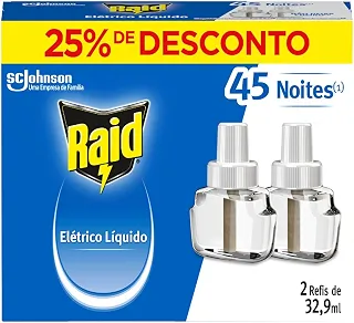 Raid Repelente Elétrico Líquido 45 Noites, 2 Refis de 32,9ml