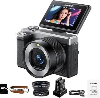 Câmera Fotográfica Digital 80MP Interpolado | Sensor CMOS 12MP, Vídeo 5K, Zoom Digital 18X, Flash, Tela HD 3.0, Wi-Fi, 32GB, Bateria Extra e Carregador