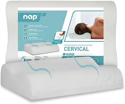 Nap Travesseiro Nasa Ortopédico Cervical D40 12/10cm de altura Suporte ergonômico com tratamento Alergo Free Anti ácaro, anti fungo e anti bactéria para fronhas 50x70cm - Bege
