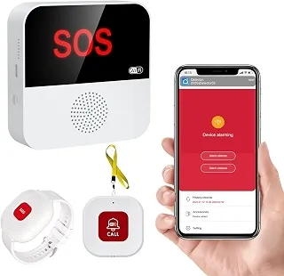 Pager Wi-Fi, Sistema de Alerta para Idosos Sem Mensalidade, Inclui 1 Receptor, 1 Botão de Pânico Sos E 1 Relógio Pager, Compatível com O Aplicativo Tuya Smart/Smart Life.
