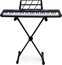Kit Teclado Musical Kobe KB-150 BK Preto 5/8 61 Teclas Com Suporte em X e Fonte