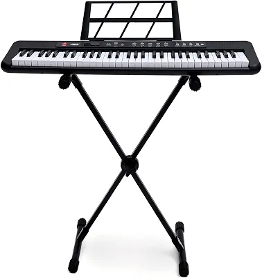 Kit Teclado Musical Kobe KB-150 BK Preto 5/8 61 Teclas Com Suporte em X e Fonte
