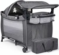 Berço de Bebê Portátil Zooper Baby Style Desmontável 2 Alturas com Trocador Mosquiteiro Móbile Central Eletrônica Som e Vibração até 18kg Dobrável Bolsa de Transporte e Rodinhas (Cinza)