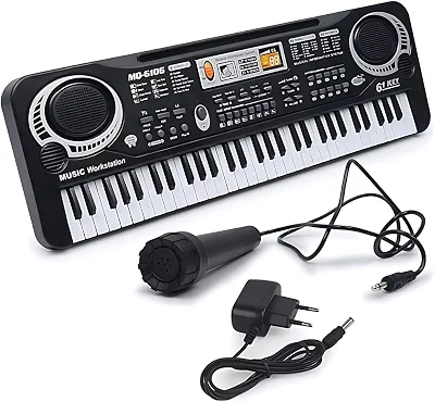 Teclado Musical Infantil Eletrônico Digital Preto com Sons Educativos Instrumento de Aprendizagem Funciona na Tomada