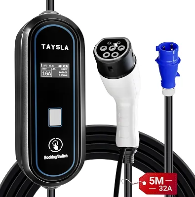 Phantom Carregador Carro Elétrico Portátil 32A 7KW Tipo 2 para Veículos Elétricos Cabo de 5M Corrente Ajustável de 8-32A Compatibilidade com BYD Dolphin Mini Song BMW
