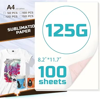 Papel para Sublimação A4 125g, 100 Folhas, Secagem Rápida, Compatível com Impressoras de Sublimação, para Tecidos de Poliéster, Canecas, Cerâmica e Projetos Personalizados