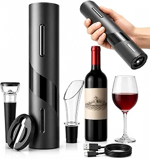 Kit Abridor de Vinho Elétrico Recarregável com Acessórios Ideal Para Saca Rolhas Elétrico Decanter Mais Charme ao Abrir Seu Vinho Qualidade Premium